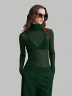 Sheer Mesh Fitted Turtleneck Top