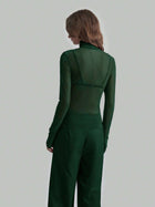 Sheer Mesh Fitted Turtleneck Top