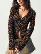 Leopard Print Ribbed V-Neck Cardigan Top
