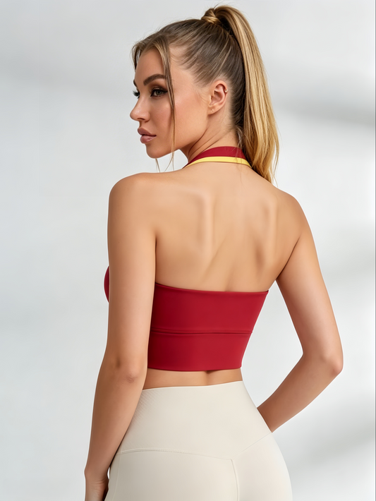 Contrast Color Halter With Chest Pads Sports Bras