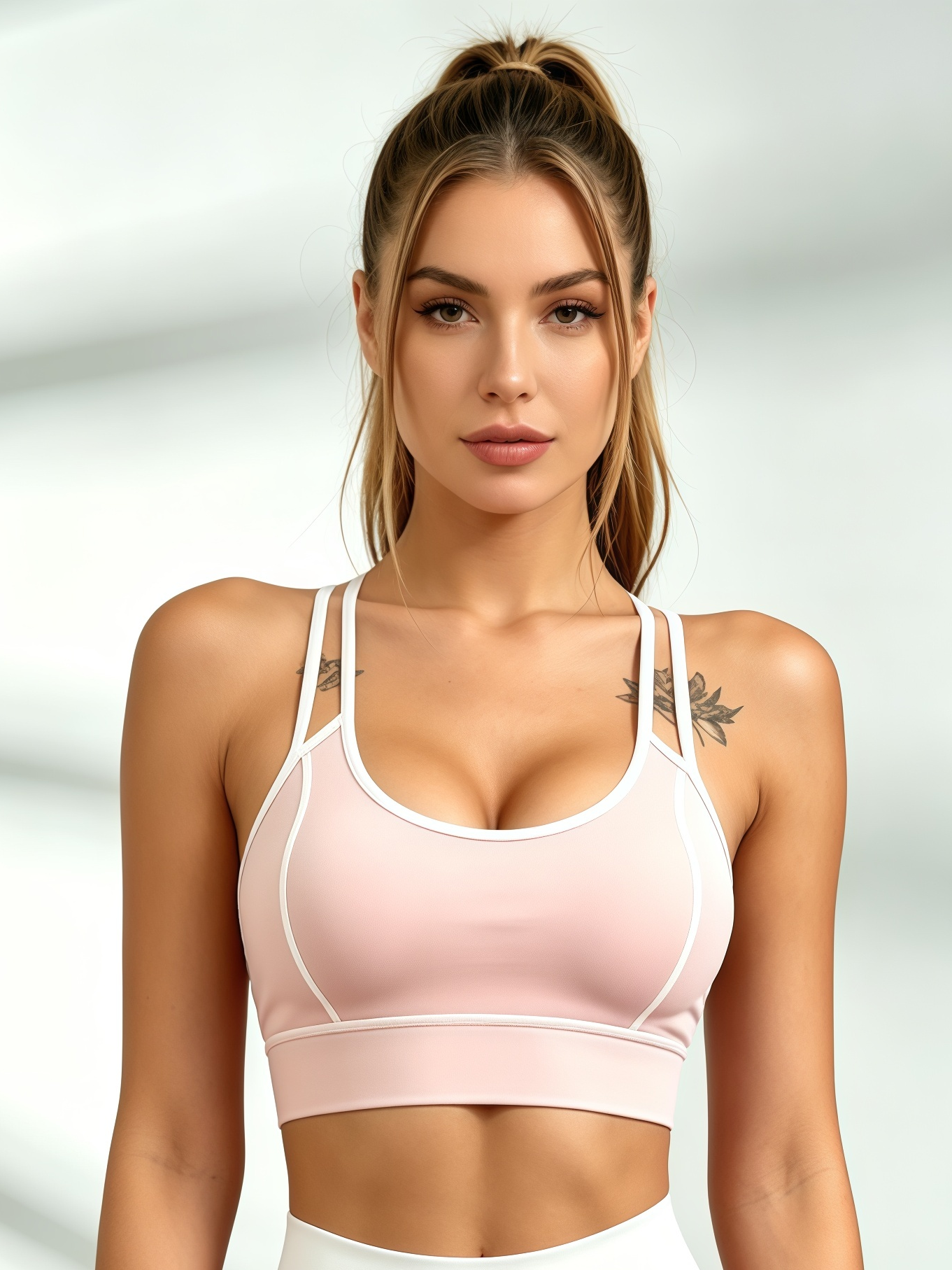 Pink White Contrast Racerback Sports Bra & High Waist Legging Set