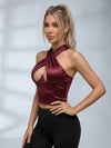Crisscross Halter Croc Embossed Leather Tank Top