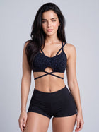 Leopard Print Cutout Criss-Cross Strap Sports Bra