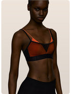 Women's Color Block Sheer Mesh Sports Bra with Removable Pads