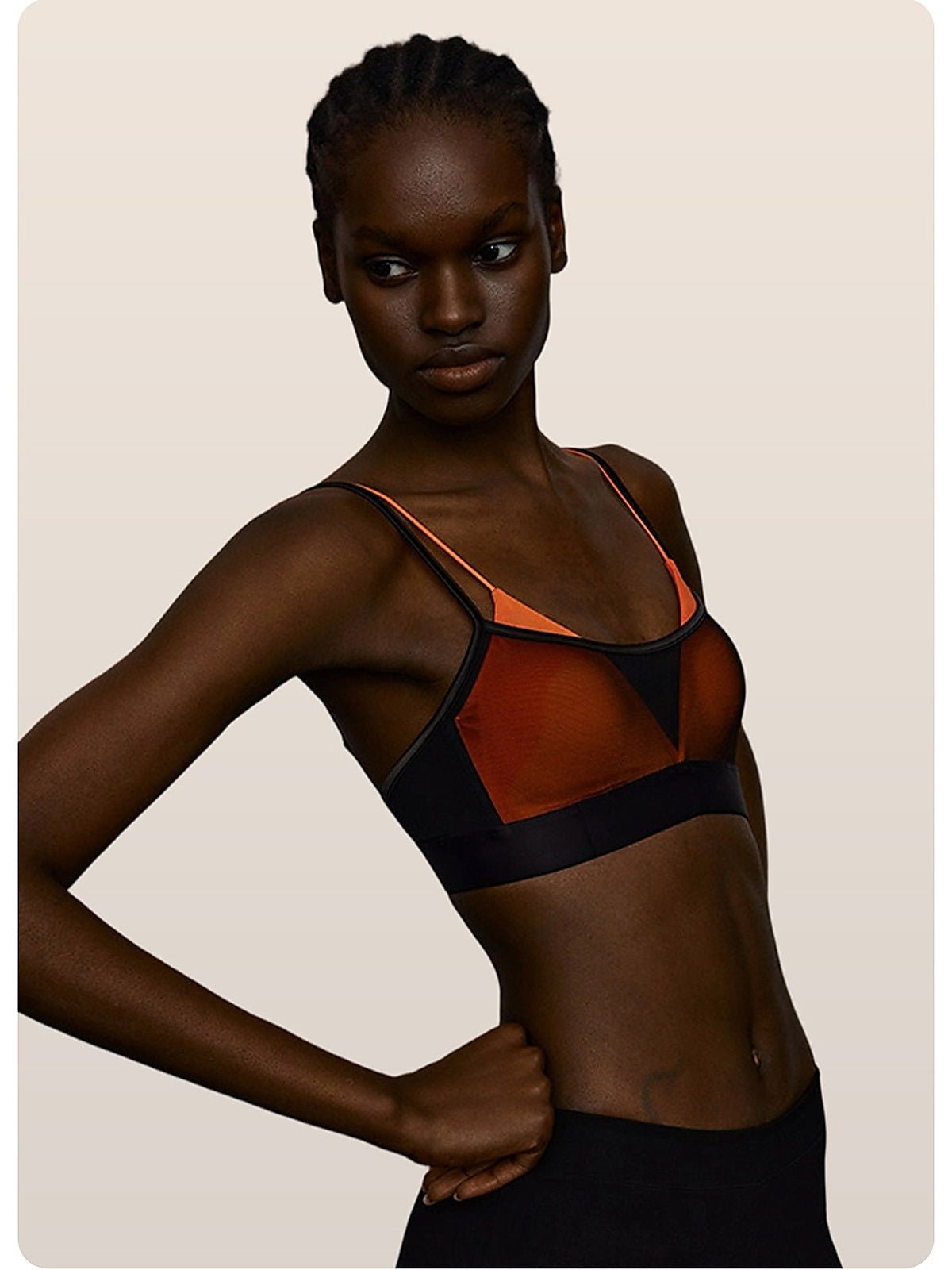 Women's Color Block Sheer Mesh Sports Bra with Removable Pads