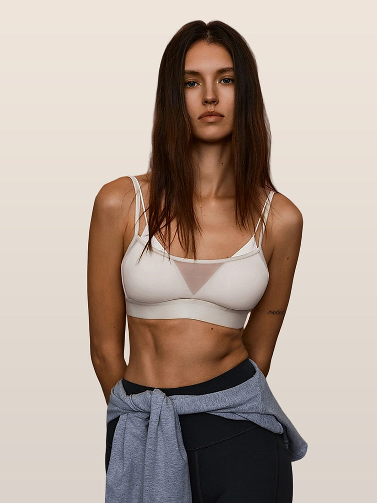 Women's Color Block Sheer Mesh Sports Bra with Removable Pads