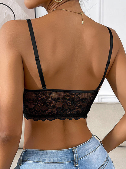 Women's White Lace Strappy Bralette with Front Closure