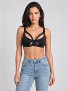 Black Strappy Cutout Padded Sports Bra
