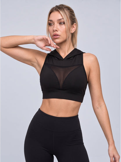 Hooded Mesh Panel Sports Bra