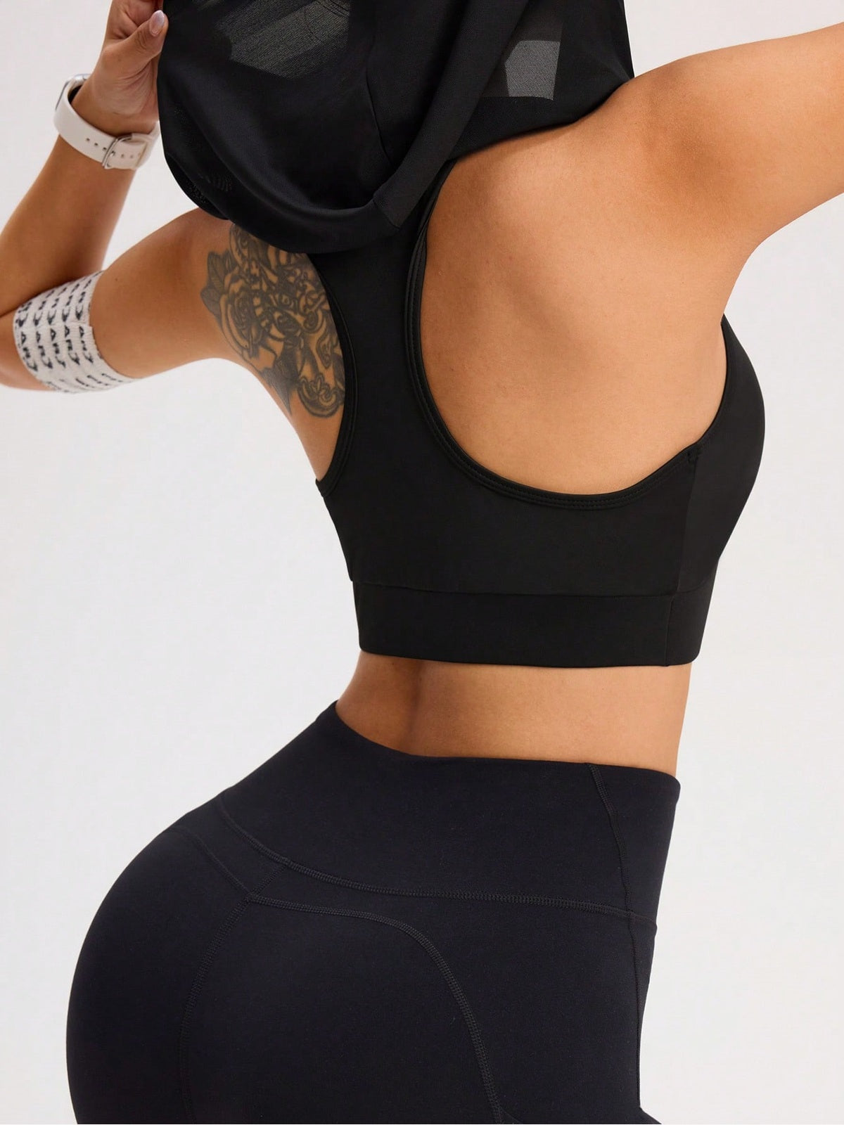 Hooded Mesh Panel Sports Bra