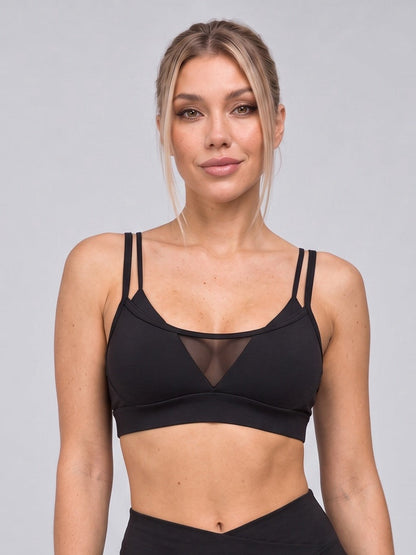 Women's Mesh Panel Padded Sports Bra with Criss-Cross Back