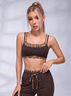 Leopard Trim Scoop Neck Sports Bra