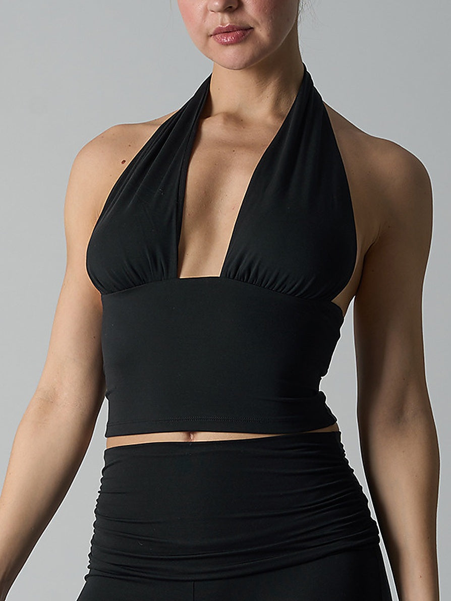 Women's Halter Neck Deep V Crop Top