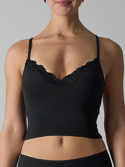 Women's Lace Trim V-Neck Cropped Cami Sports Bra