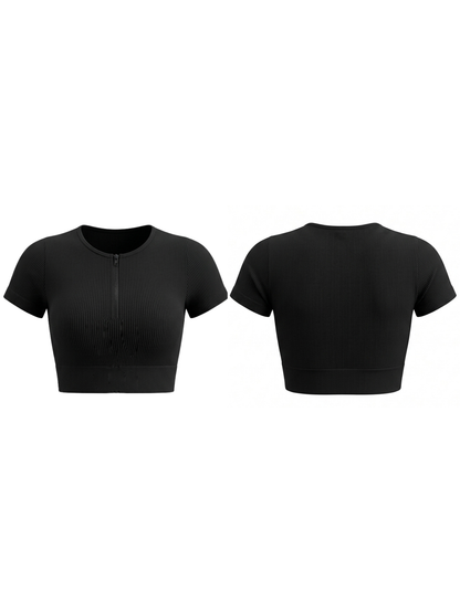 Knitted Chest Zipper Yoga Short Sleeves