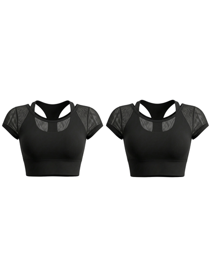 Atmungsaktives Yoga-Kurzarmshirt mit Mesh-Einsatz