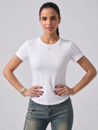 Short Sleeve Crew Neck T-Shirt with Integrated Bra Cups