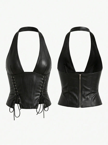 Faux Leather Lace-up Tank