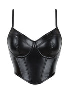 Faux Leather Spaghetti Strap Corset Top