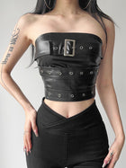 Faux Leather Strapless Buckle Tube Top
