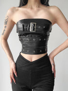 Faux Leather Strapless Buckle Tube Top