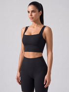 Ribbed Square Neck Crop Active Tank Top with Back Cutout