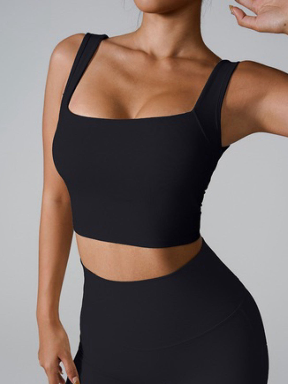 Ribbed Square Neck Crop Active Tank Top with Back Cutout