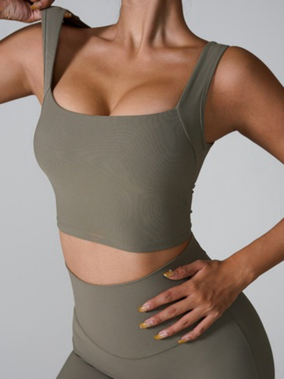 Ribbed Square Neck Crop Active Tank Top with Back Cutout