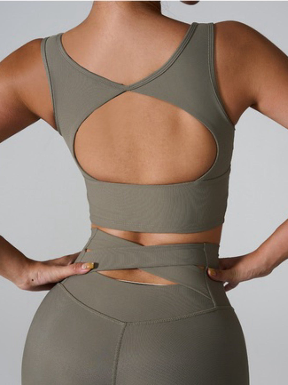 Ribbed Square Neck Crop Active Tank Top with Back Cutout