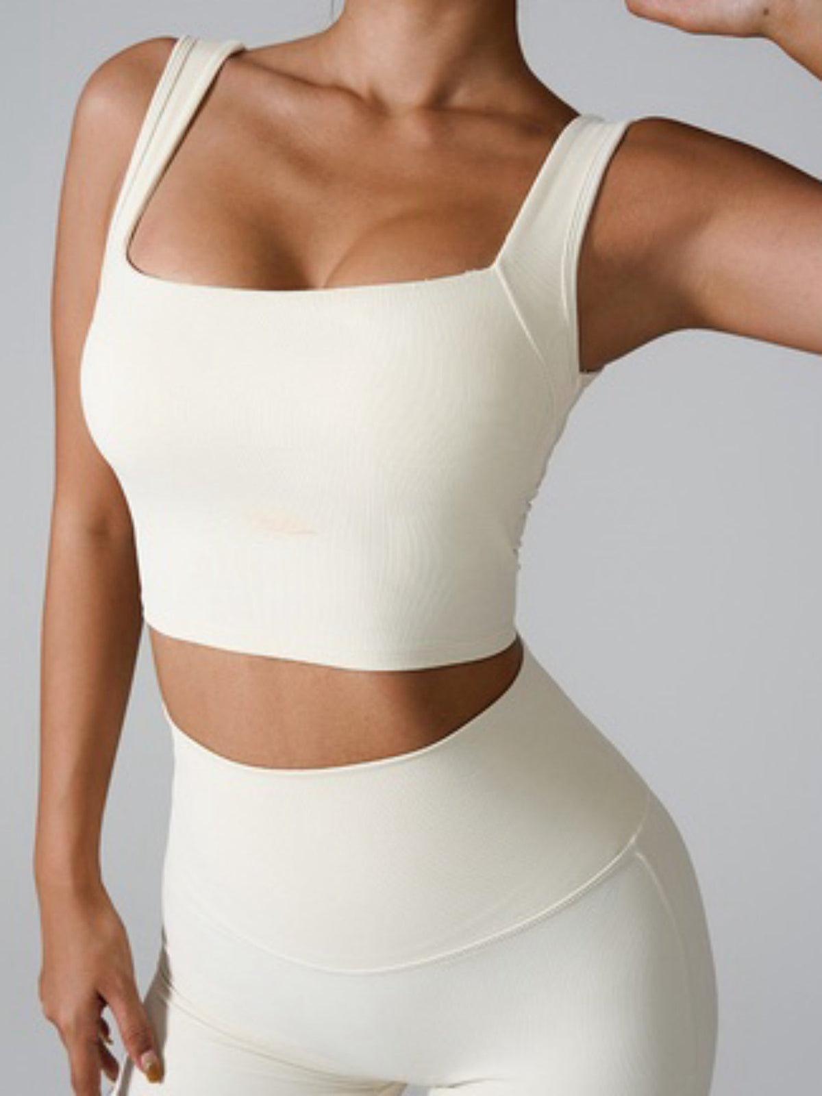Ribbed Square Neck Crop Active Tank Top with Back Cutout