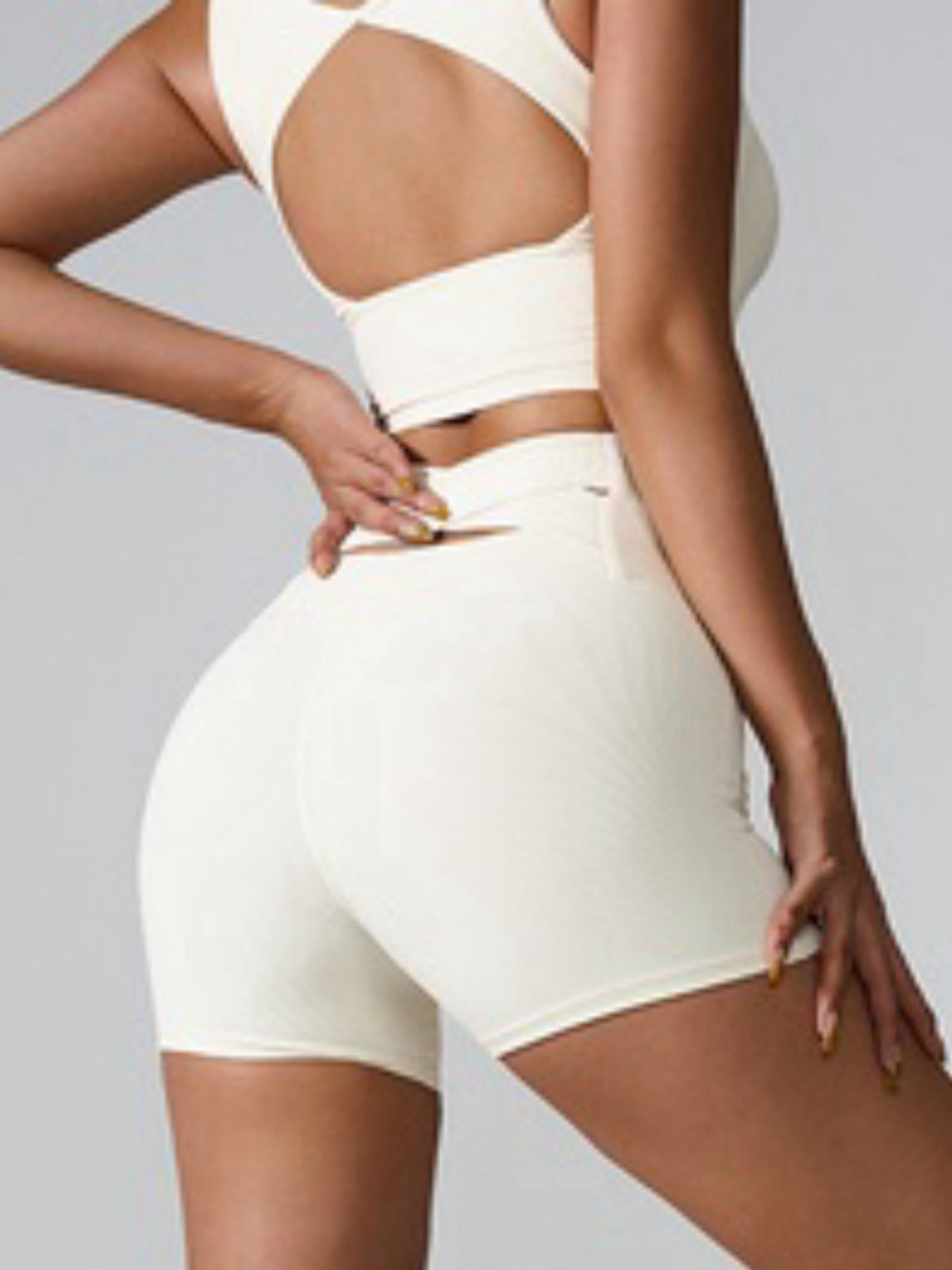 Ribbed Square Neck Crop Active Tank Top with Back Cutout