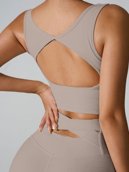 Ribbed Square Neck Crop Active Tank Top with Back Cutout