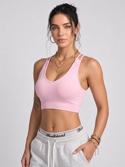 Women's Seamless Criss-Cross Back Sports Bra with Heart Cutout