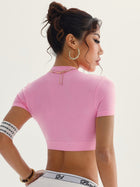 Women's Active Cropped Mock Neck Quarter-Zip Short Sleeve Top