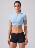 Women's Active Cropped Mock Neck Quarter-Zip Short Sleeve Top