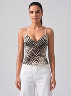Zebra Print Sheer Mesh V-Neck Cropped Cami Top
