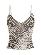 Zebra Print Sheer Mesh V-Neck Cropped Cami Top