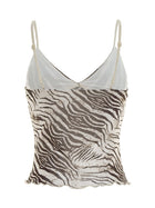 Zebra Print Sheer Mesh V-Neck Cropped Cami Top