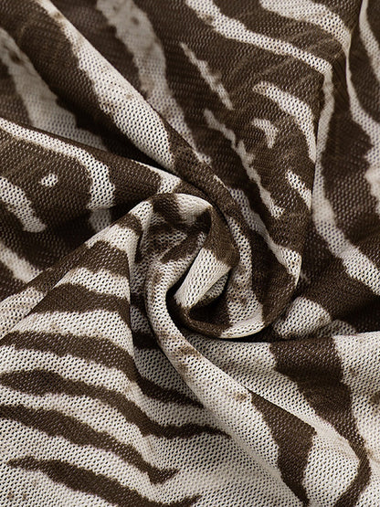 Zebra Print Sheer Mesh V-Neck Cropped Cami Top