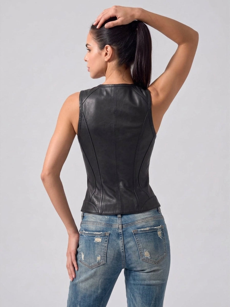 Women's Faux Leather Structured Zipper Vest