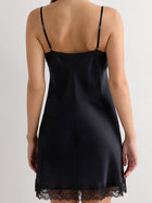 Black Lace Trim Satin Slip Dress