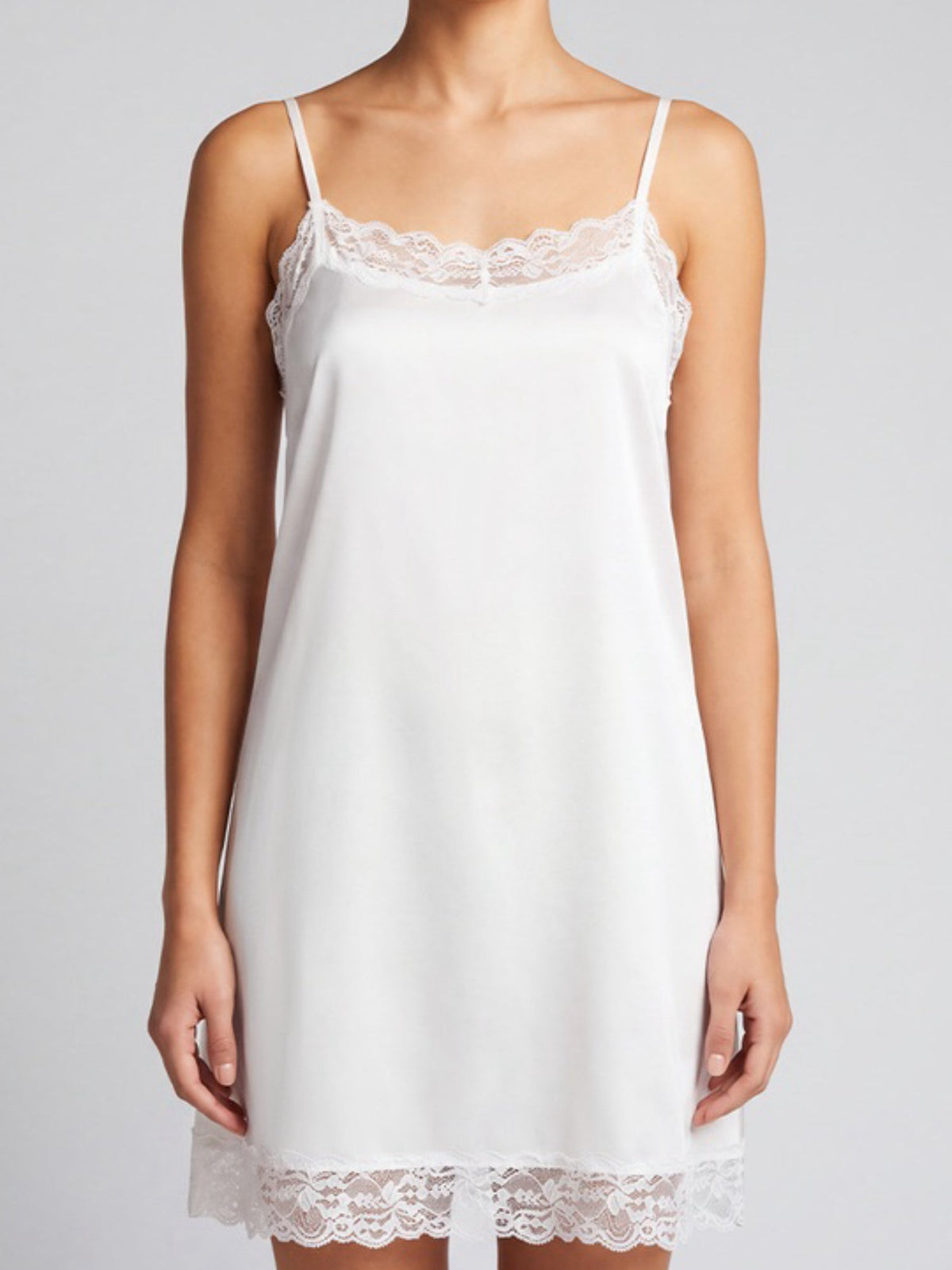 Black Lace Trim Satin Slip Dress