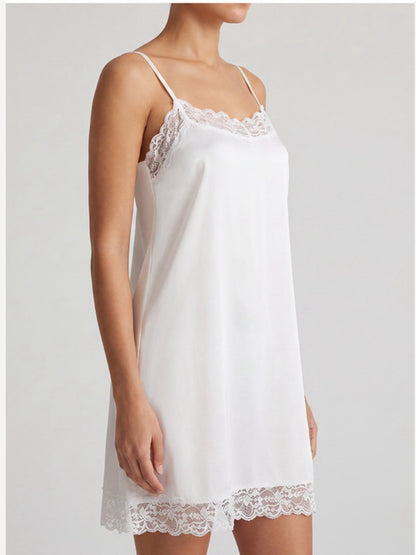 Black Lace Trim Satin Slip Dress