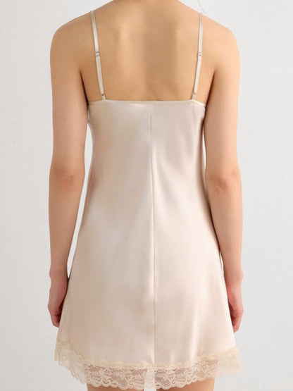 Black Lace Trim Satin Slip Dress