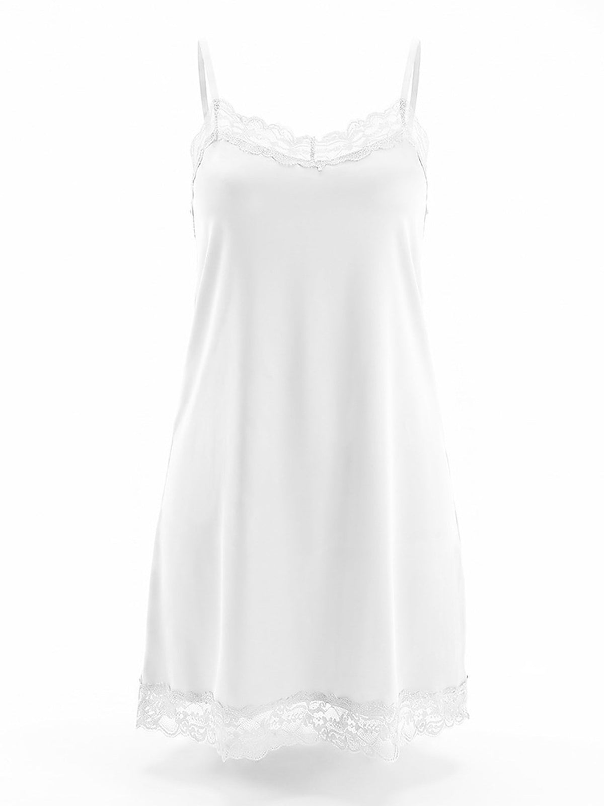 Black Lace Trim Satin Slip Dress