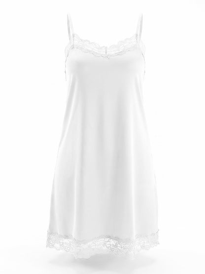 Black Lace Trim Satin Slip Dress
