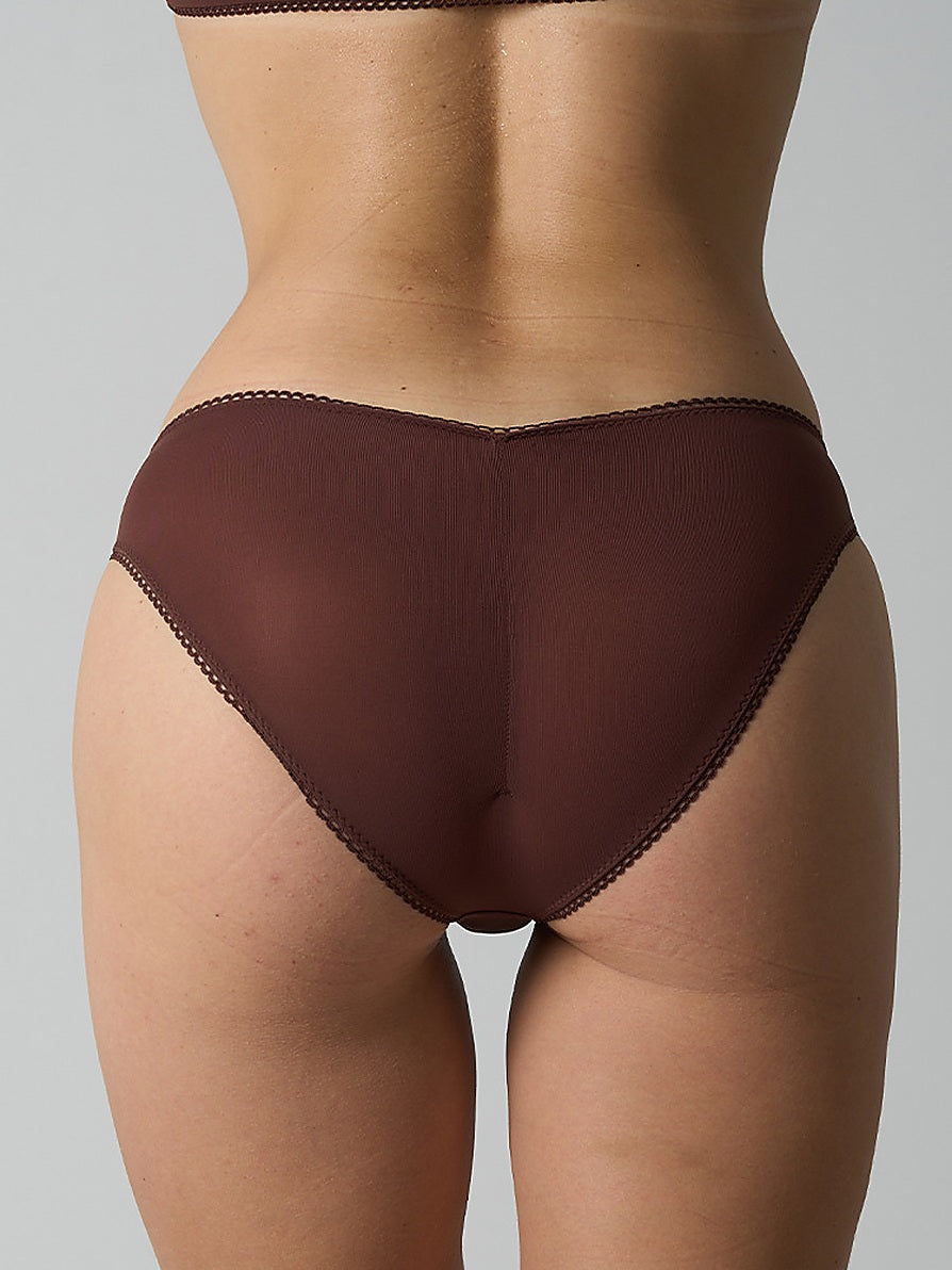 Sheer Picot Trim Low-Rise Bikini Brief Panties