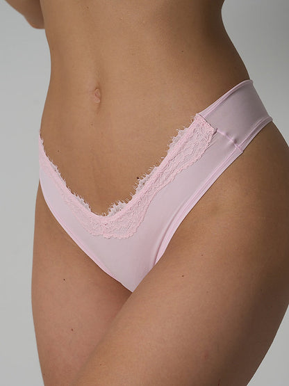 Lace Trim High-Cut V-Front Thong Panty