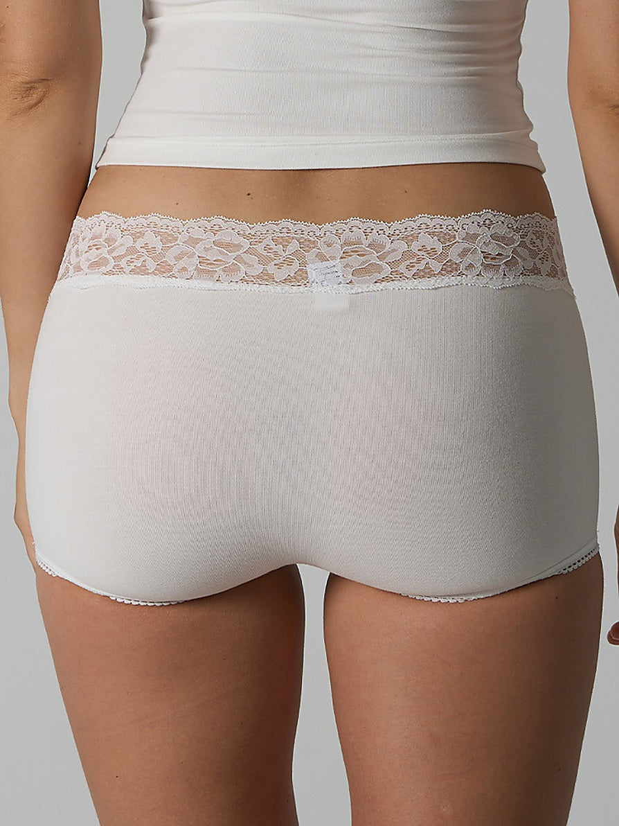 Lace Trim Mid-Rise Boy Short Panties