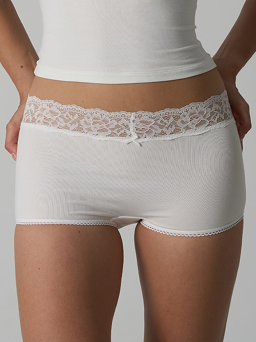 Lace Trim Mid-Rise Boy Short Panties